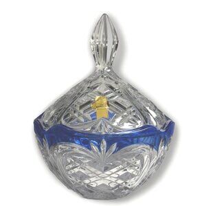 Vintage‎ Anna Hütte Bleikristall Cobalt Blue Ornate Lead Crystal Covered Dish